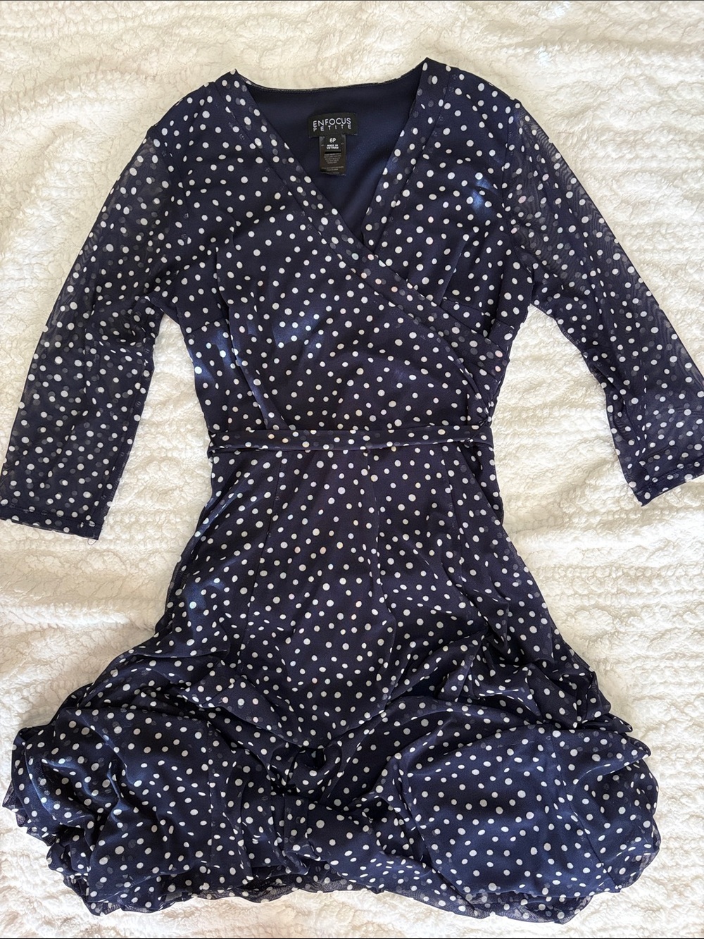 Enfocus Studio Navy Blue and White Polka Dot Maxi Dress